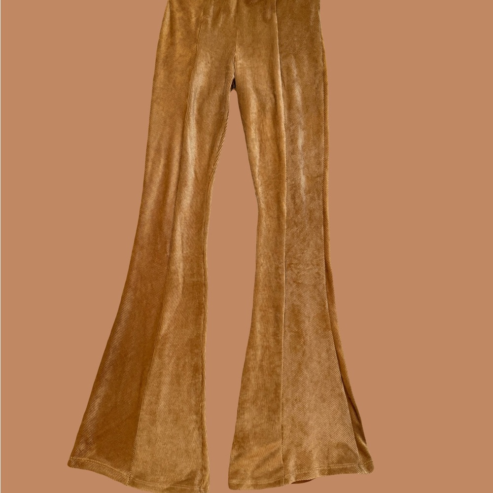 Velvet Flare Pants in Tan